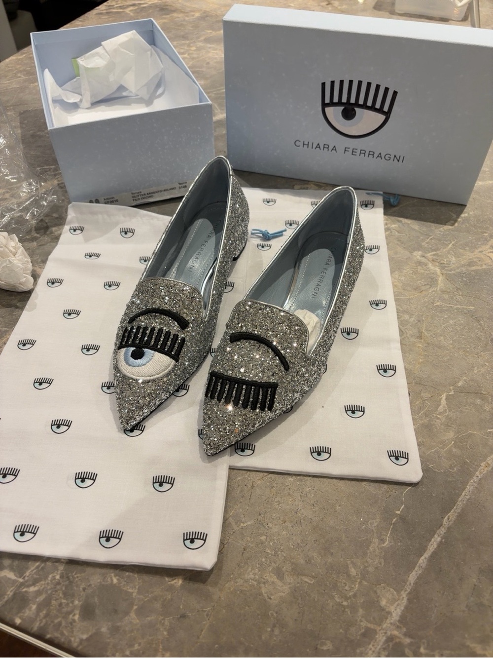 ✨ Brand new in box Chiara Ferragni glitter flats (purchased at the Paris shop)